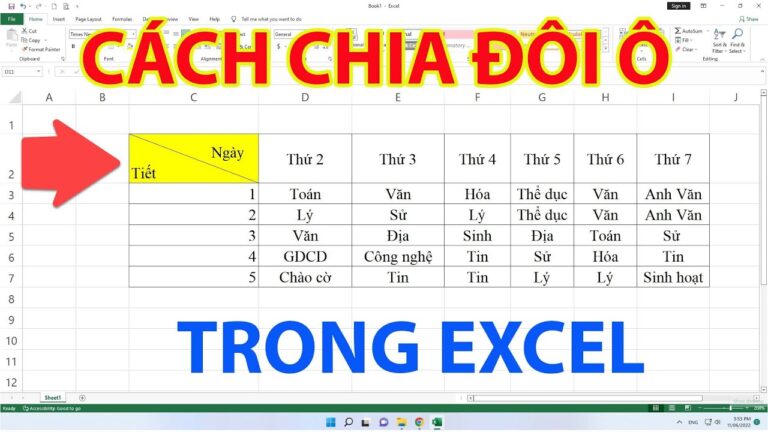 Chia đôi ô Trong Excel